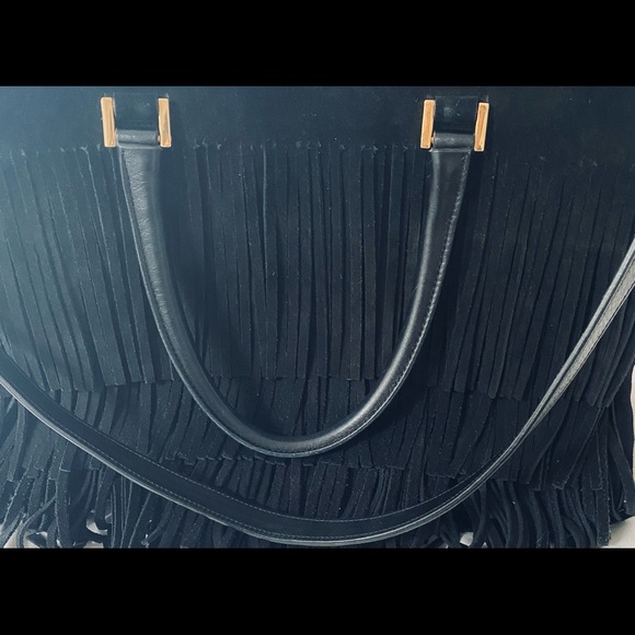 SAINT LAURENT ELEGANT BLACK Suede Layers of Fringes lined Beautifully with Gold - Picture 12 of 16